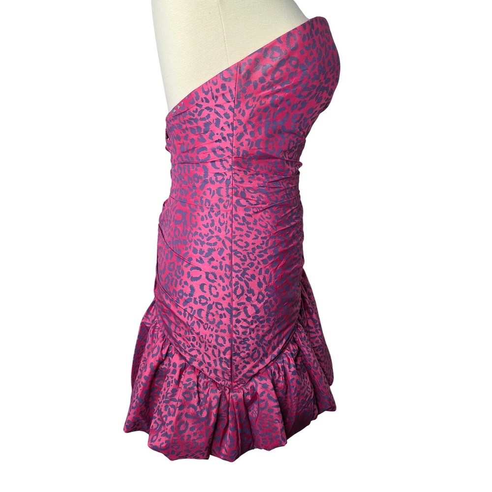 Flirt by Maggie Sottero Strapless Leopard Ruched Bodycon Ruffle Dress‎ Size 6 - Picture 5 of 8